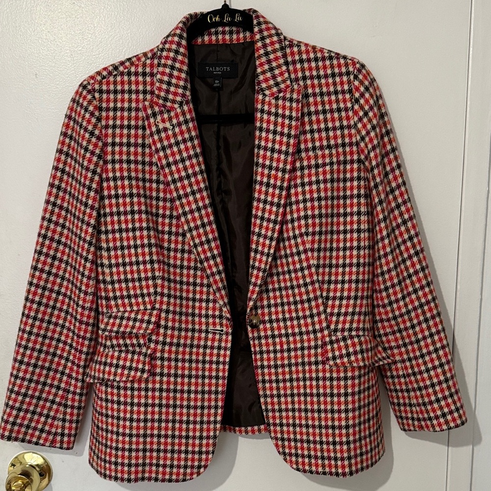 Talbots Women's Red and Black Checkered Blazer